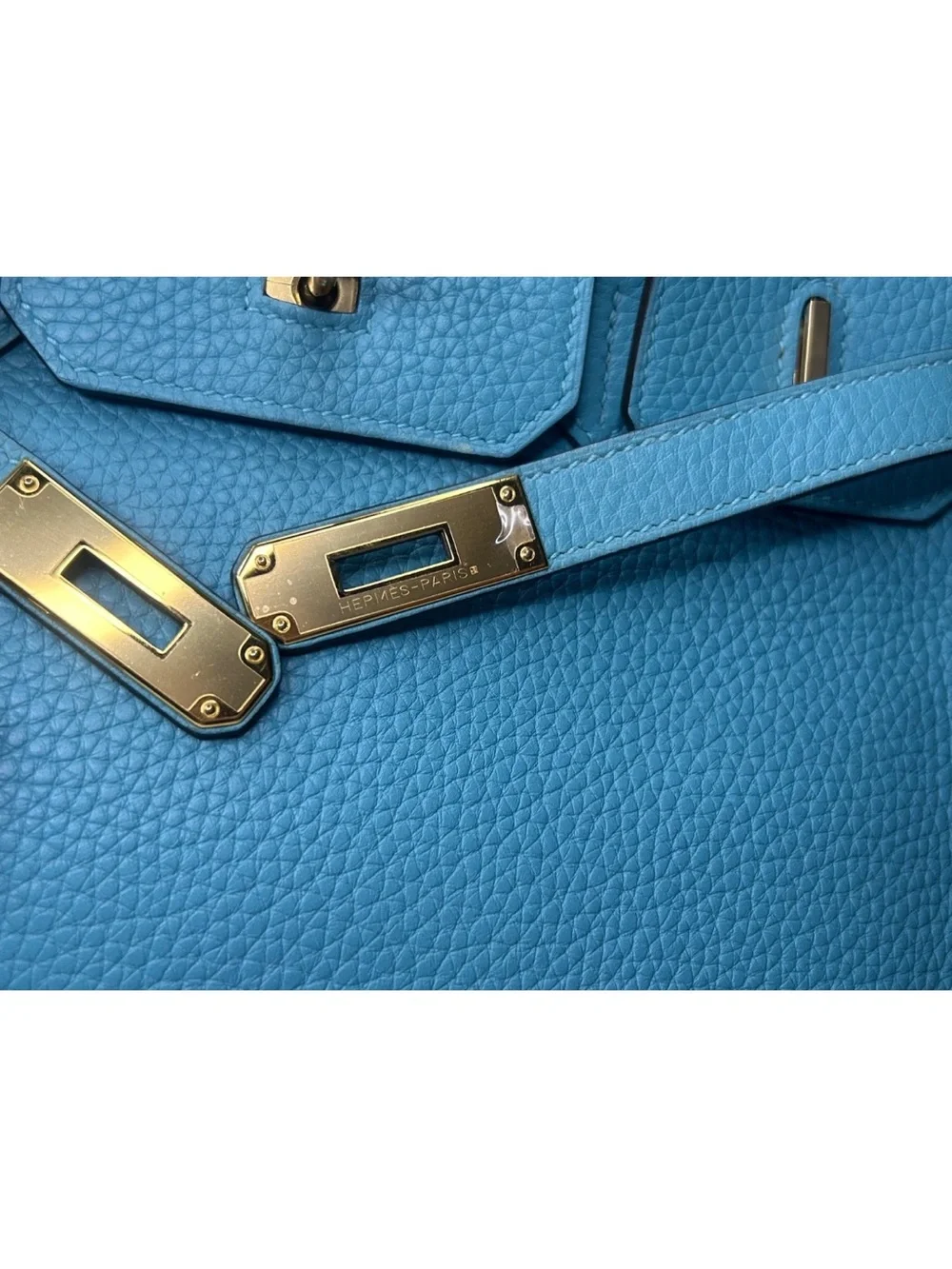 HERMES Birkin 30 Bleu Atoll Clemence Leather Gold Hardware Handbag